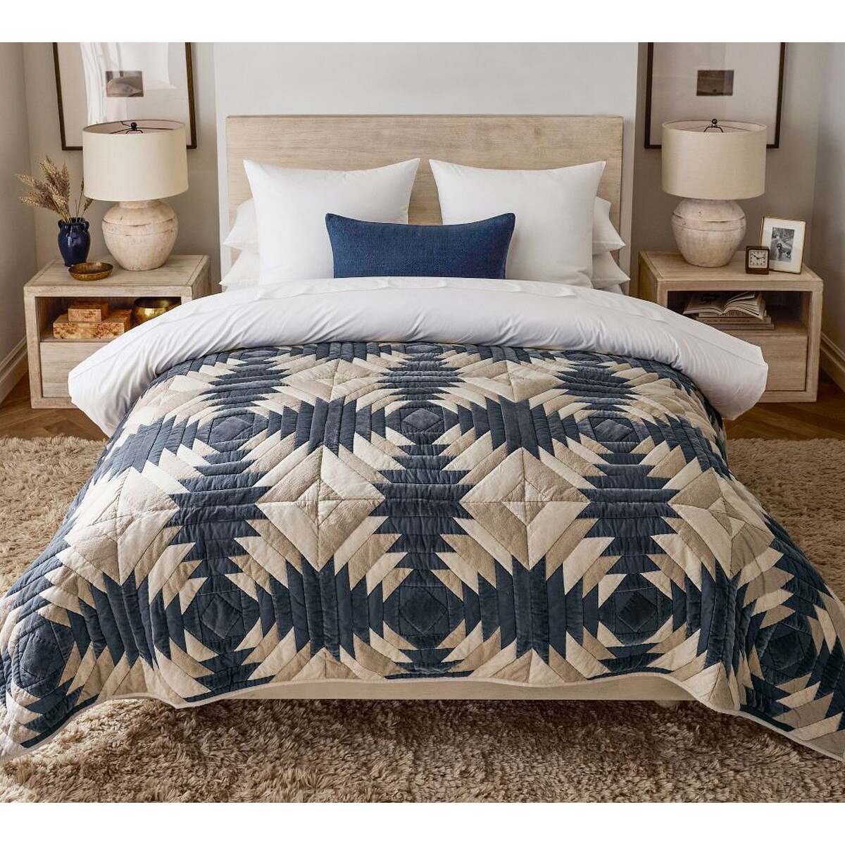 Pottery Barn Aubrey Quilt Steel Blue - Queen